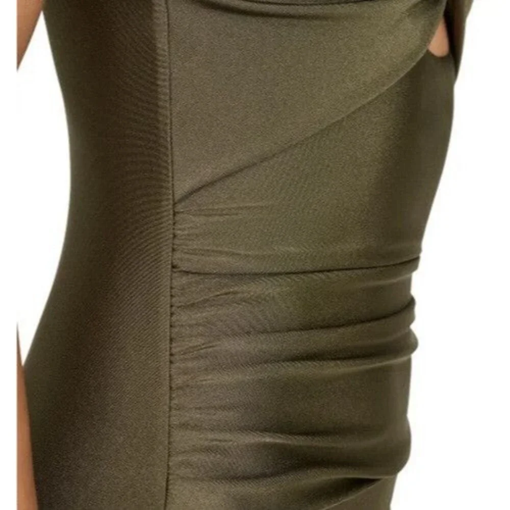 DKNY Shirred Keyhole Detail One-Piece Swimsuit Green Moss Shimmer XXL NWT - Picture 3 of 4